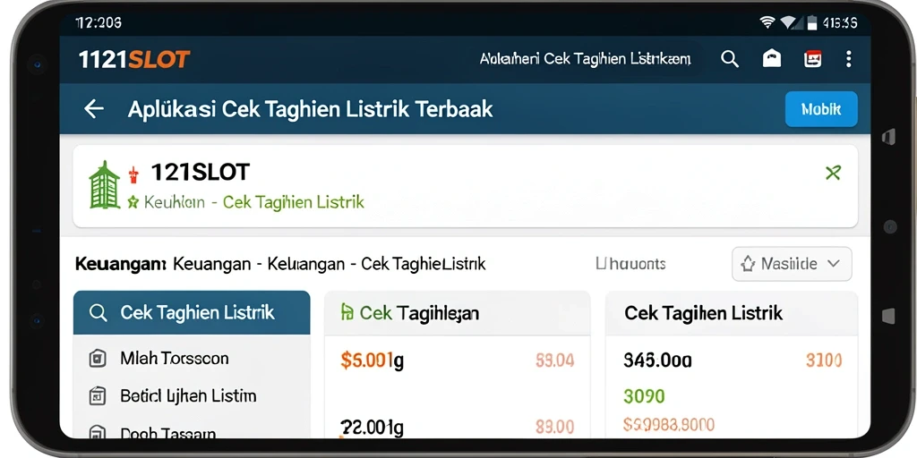 Tampilan antarmuka aplikasi 1121SLOT saat cek tagihan listrik.