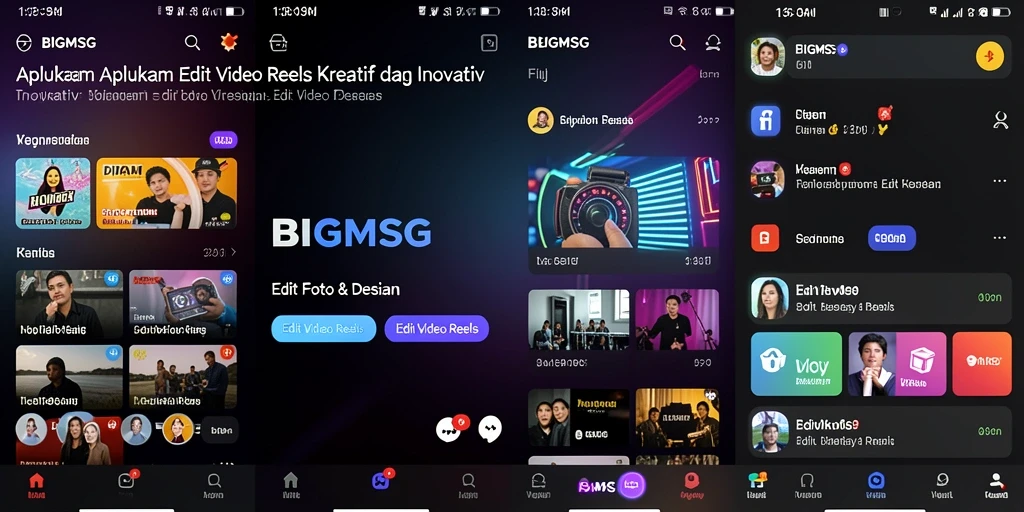 Tampilan antarmuka aplikasi BIGMSG untuk edit video reels yang menarik.