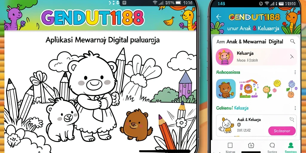 Antarmuka GENDUT188 menampilkan berbagai pilihan gambar mewarnai ceria.