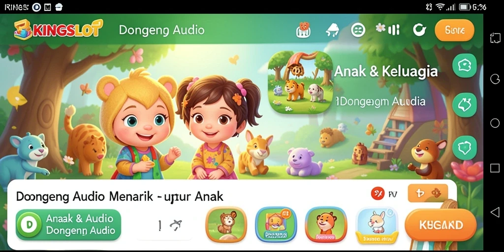 Antarmuka KINGSLOT yang menarik dengan berbagai pilihan dongeng audio.